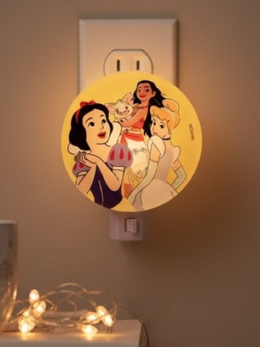 Disney Princess Nightlight 2 Prong Wall Plug In w/ Switch Low Light Rotary Shade
